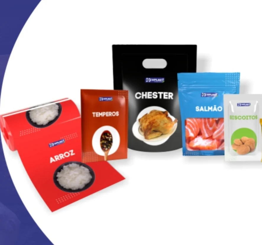 Embalagens laminadas para arroz, temperos, salm&atilde;o e biscoitos