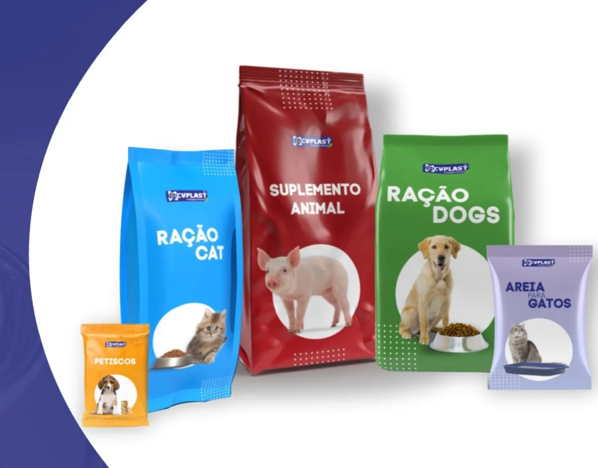 Embalagens laminadas para ra&ccedil;&atilde;o, petiscos e suplemento animal